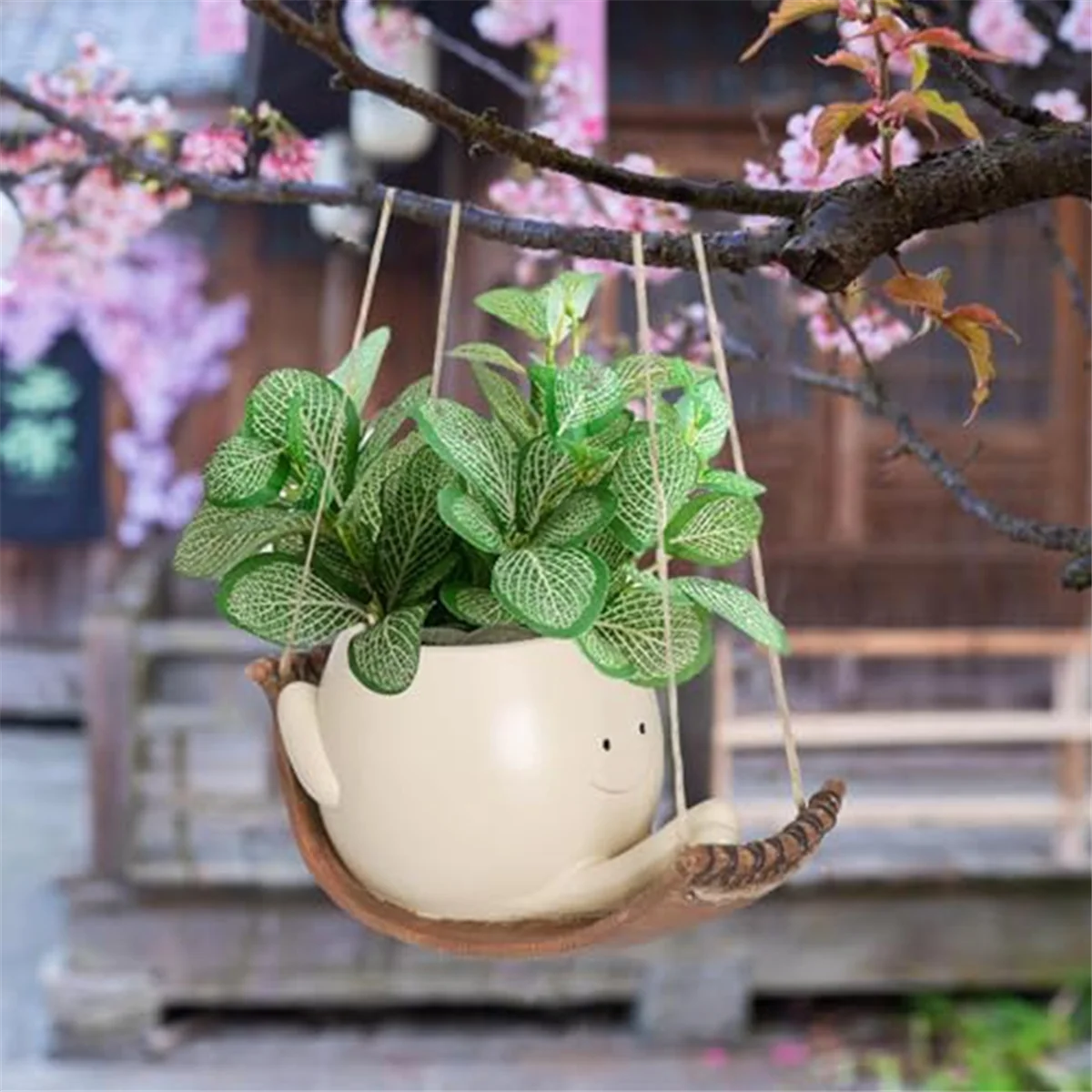 Tanaman wajah ayunan, pot tanaman gantung lucu dalam ruangan luar ruangan, pot bunga wajah tersenyum lucu Resin dengan ayunan atau tempat tidur gantung