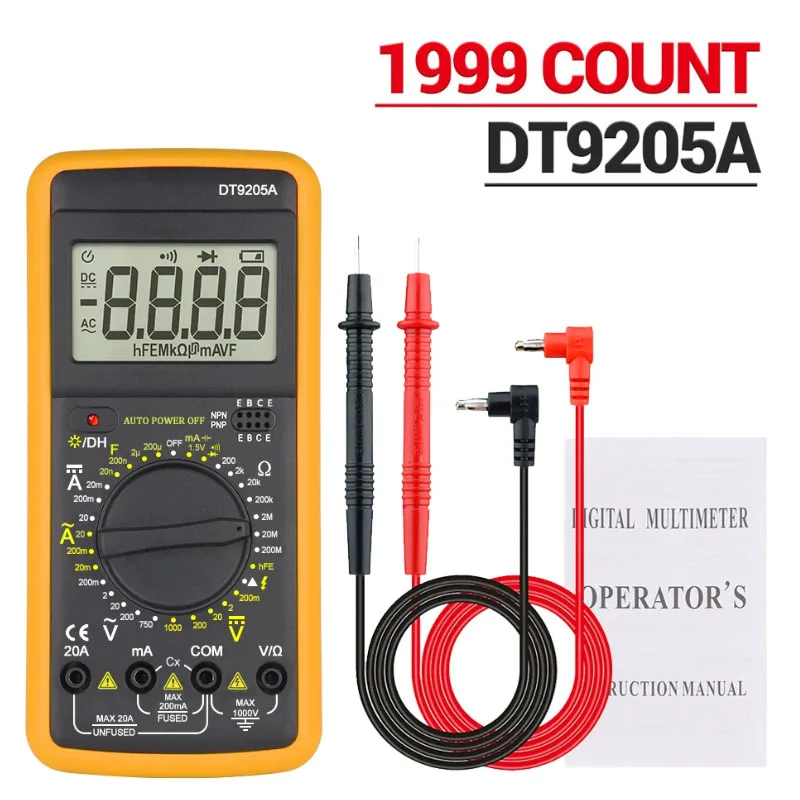 DT9205A Digital Multimeter AC/DC Transistor Tester Electrical NCV Test Meter Profesional Analog Auto Range Multimetro