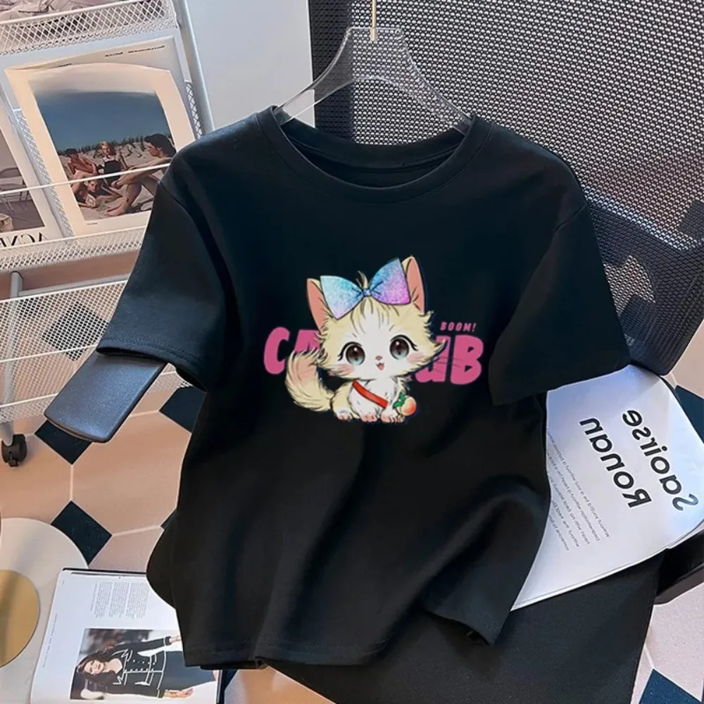 

Pure Cotton Short Sleeve T-Shirt Women Summer New Loose Round Neck Versatile Print Half Sleeve Body Shirt Top INS Style Casual F