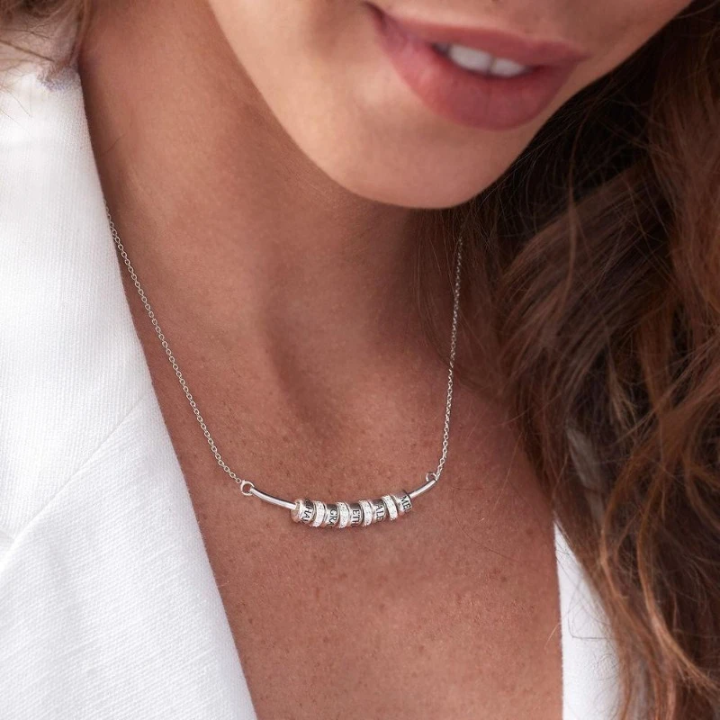 

Персонализированное ожерелье с турником и именем с гравировкой на заказ, подвеска из нержавеющей стали с бусинами, кулон на день матери, женские ювелирные изделия, подарок