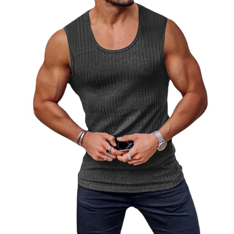 

Men's Sports Vest Knitted Thread Sleeveless Running Basketball Strong Muscles Gym Sports Leisure Slimming Men's Fitness Top