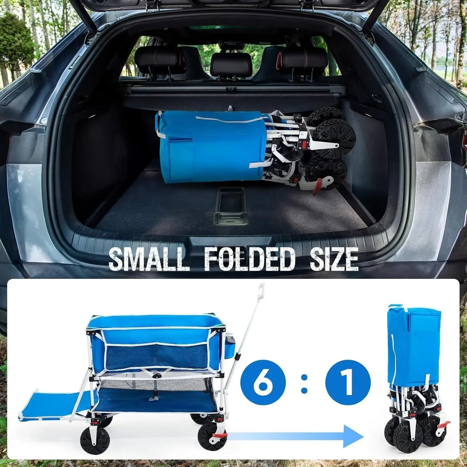 Складной двухэтажный пляжный фургон объемом 400 л с тормозами, складная пляжная тележка с удлиненным палубом 54 дюйма, сверхмощный фургон емкостью 450 фунтов