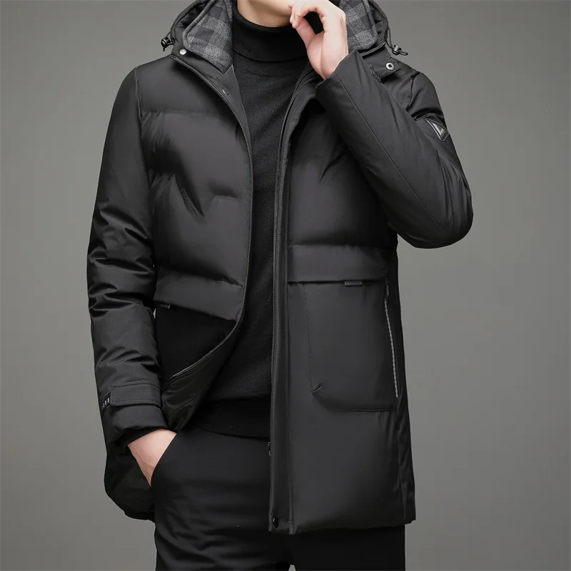 2022ฤดูหนาวใหม่ผู้ชายหนากลางความยาว Hooded Coat กลางแจ้ง Warm Windproof Coat