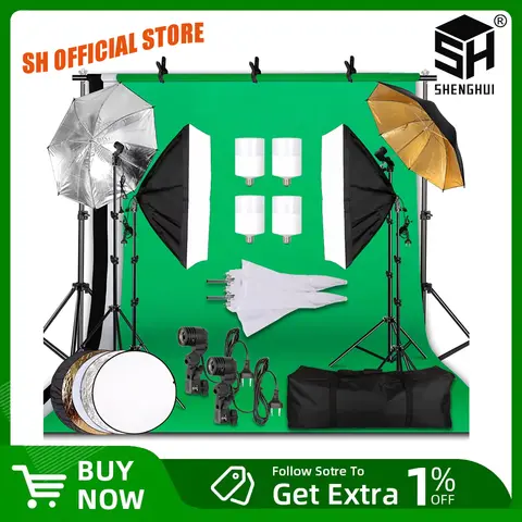 2.6x3m fotografia refletor kit de iluminação foto fundo musselina cenários softbox guarda-chuva suporte luz para estúdio foto