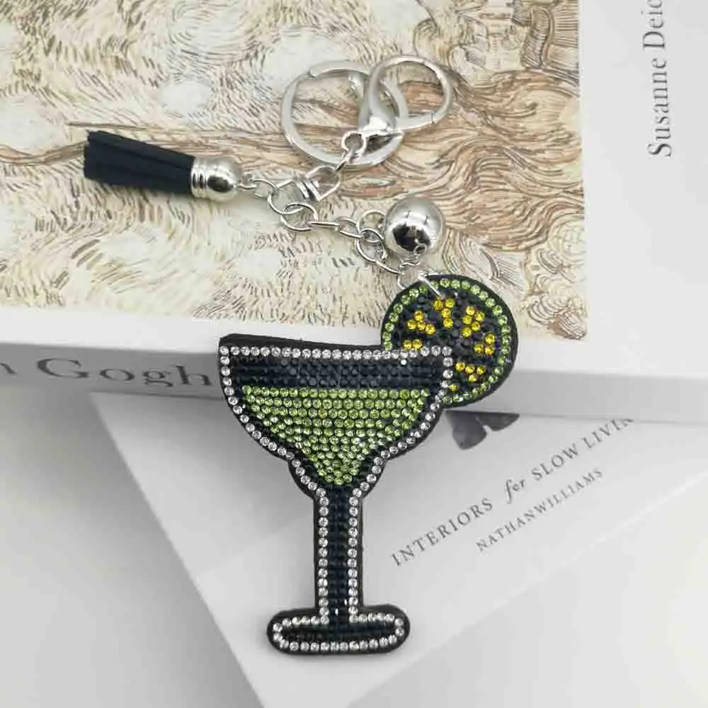 Margarita Glass  Keychain Crystal Key Ring Bag Car Purse Decoration Pendant Backpack Ornament Accessories Charm Gift Jewelry