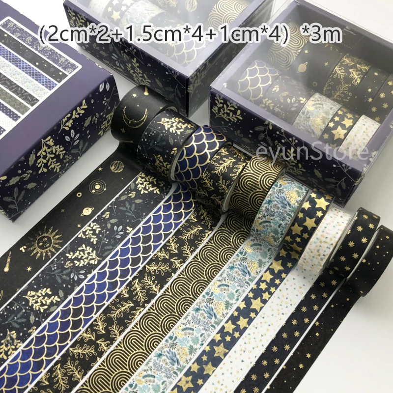 10Pcs/Set gold black washi tape leaves star masking tape washi tapes decorative washitapes journal stickers scrapbook supplies