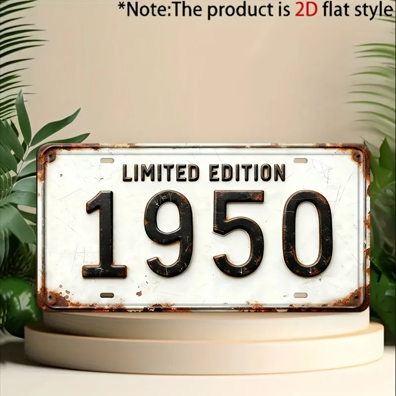 2D Flat - 1pc Vintage Limited Edition 1950 Metal Decorative Plaque | 2D Flat Style, Aluminum, Country-Style Wall Decor, Suita