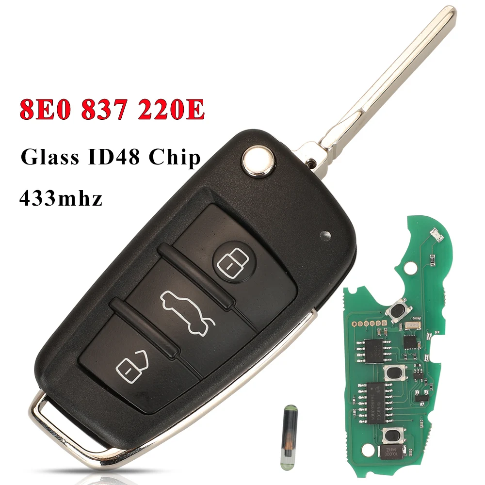 

jingyuqin 8E0837220E/Q/K 433Mhz ID48 Chip Flip Car Remote Key For Audi A4 B7 2005 2006 2007 2008 HU66 Fob Control