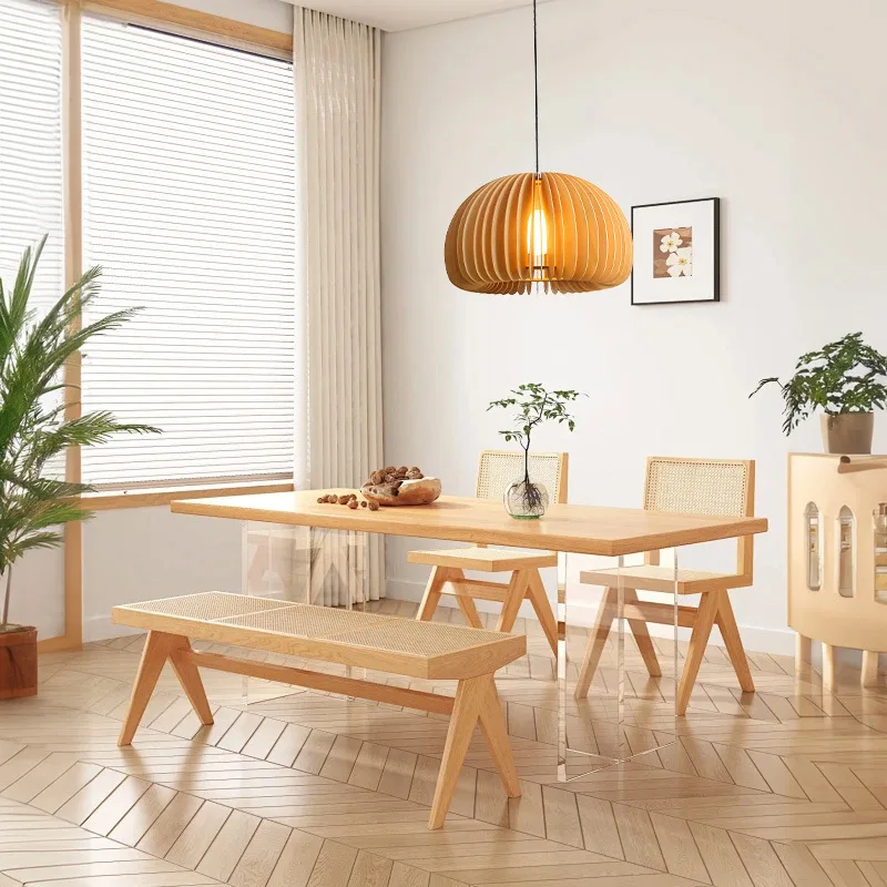 Vintage Restaurant Pendant Lights Japanese Retro Bedroom Wooden Artistic Creative Homestay Study Pumpkin Hollow Out Hanglamps