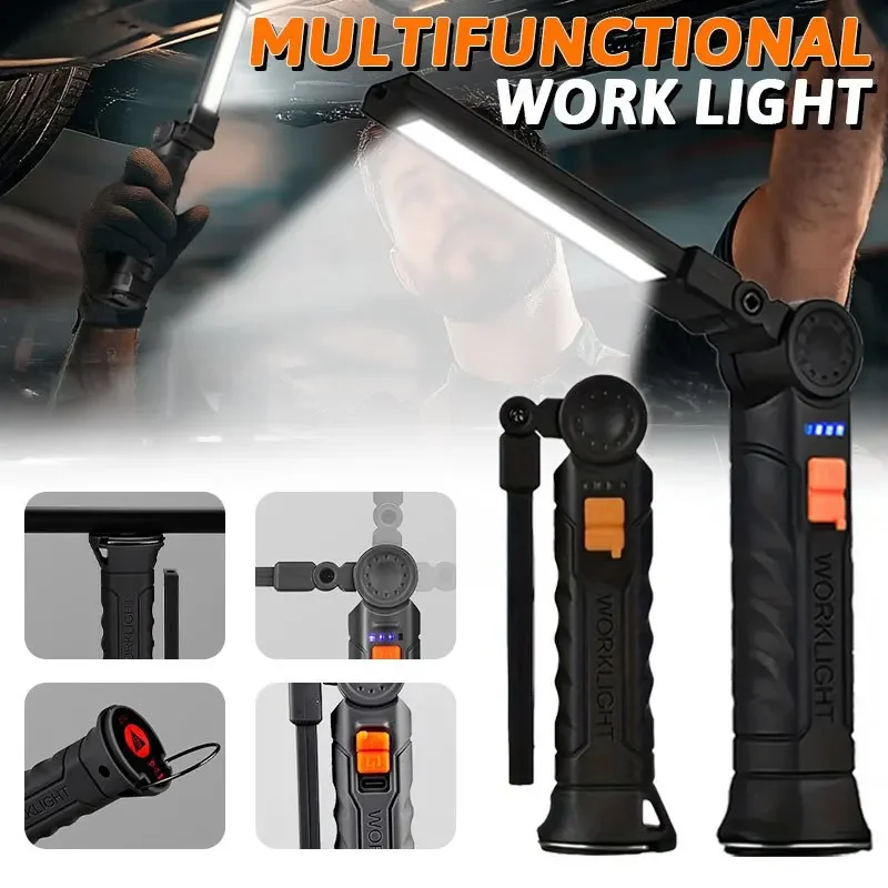 Lampu Kerja Magnetik Isi Ulang Senter Portabel Lampu LED untuk Berkemah dengan Pengait 360 °   Memutar, Memancing di Luar Ruangan, Darurat