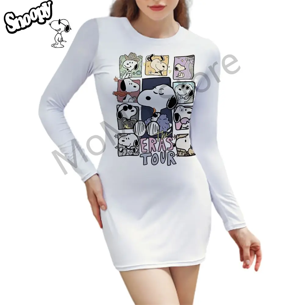 

Sexy Snoopy Women's Long Sleeve Hip Dress O Neck S-2XL Dresses 3D Print Youthful Woman Clothes Party High Quality 2024 Autumn