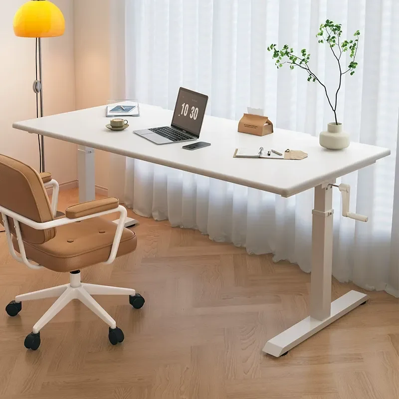 Lifting table Household cherry wood computer desk Student desk Solid wood study table Front hand-cranked lifting table