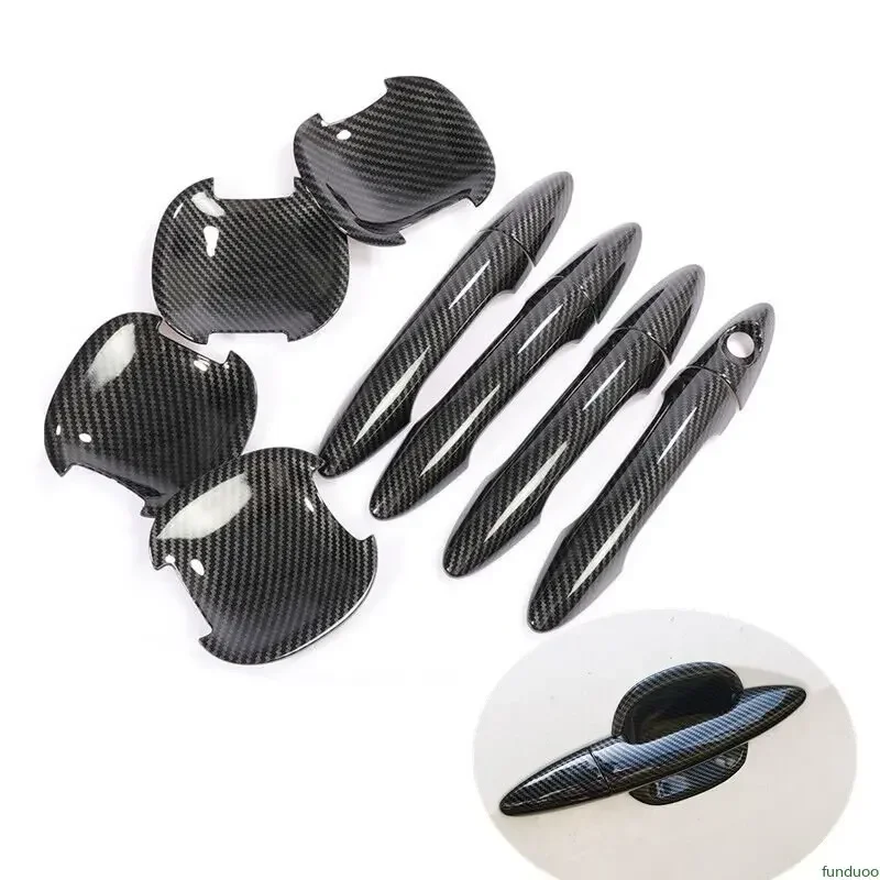 For KIA Rio 3 Rio3 K2 2011-2016 Glossy Black Carbon Fiber Car Door Handle Cover Decor Trim Stickers Styling Accessories