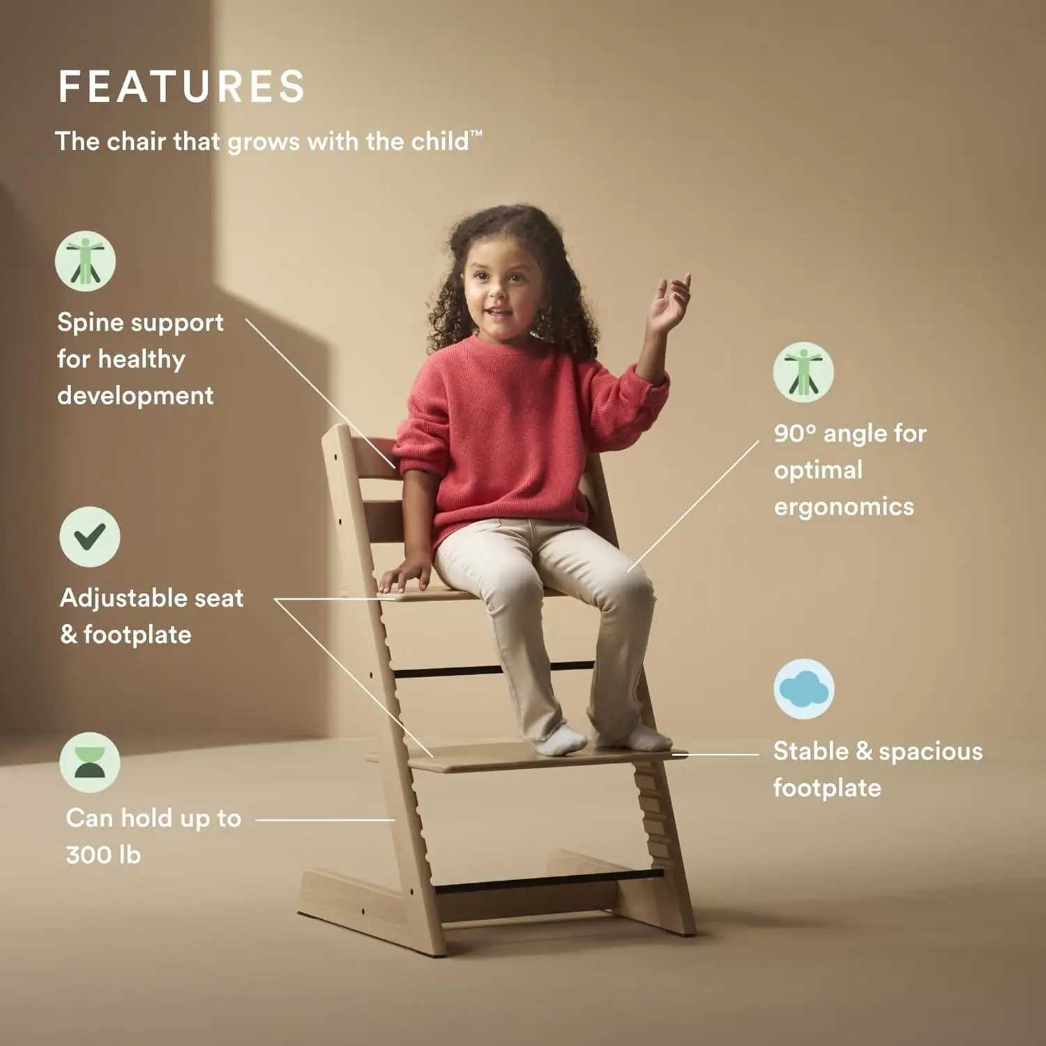 Trapp Chair from Stokke, Natural - Adjustable, Convertible Chair for Toddlers, Children & Adults - Convenient, Comfortable