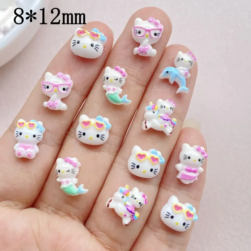 50pcs Resin Cartoon Holiday Beach Mermaid Little Cat Cartoon Wearing Armor Figurines Flat back Nail Art DIY Scrapbook Crafts