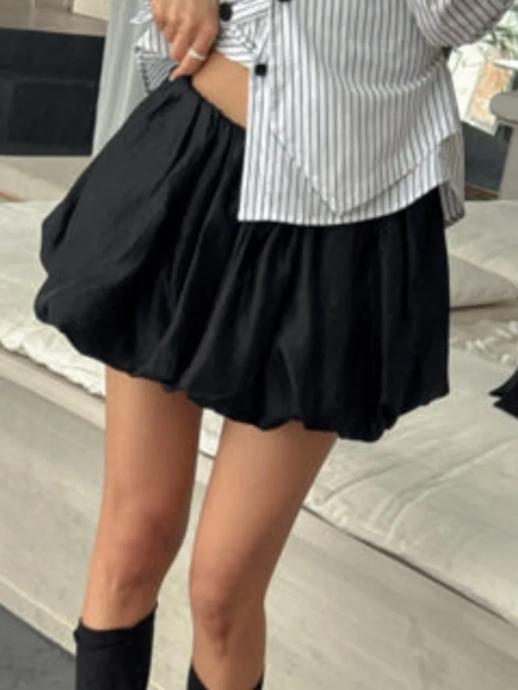 

High Waist Pleated Flower Bud ort Skirt Women's A-Line Lantern Sle Folded Hemline Skirt Summer 2025 Slimming Effect