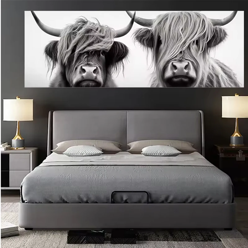 

Black And White Highland Cattle 5D Diamond Painting Kits Full Square Round Mosaic Embroidery Cross Stitch Kits Home Decoration