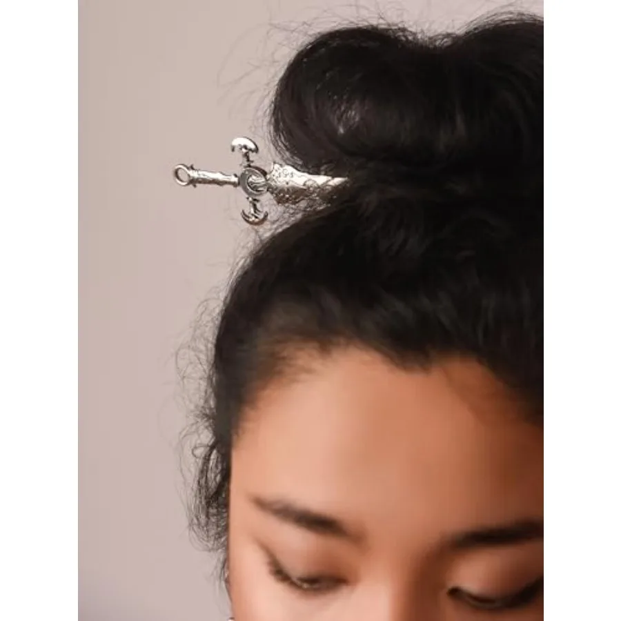 Épingle à cheveux épée Phase de lune, épingles de style Vintage plaquées argent, toboggan pour cheveux de sorcière, Festival de la Renaissance, accessoires pour cheveux pour femmes El
