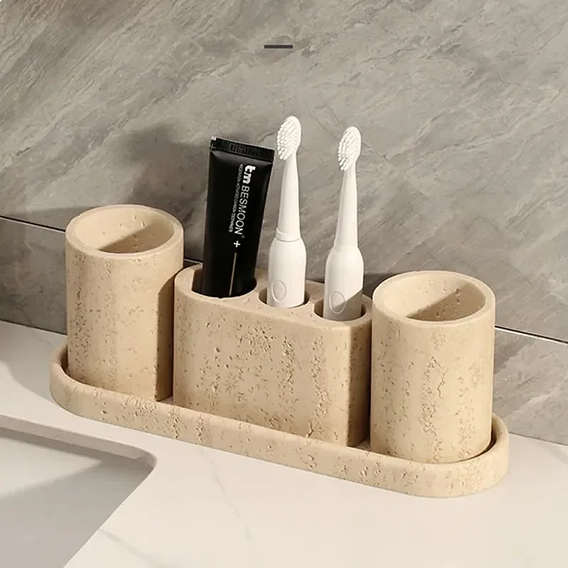 Luxury 2-in-1 Toothbrush Holder Rinse Cup & Shower Gel Dispenser for Bathroom