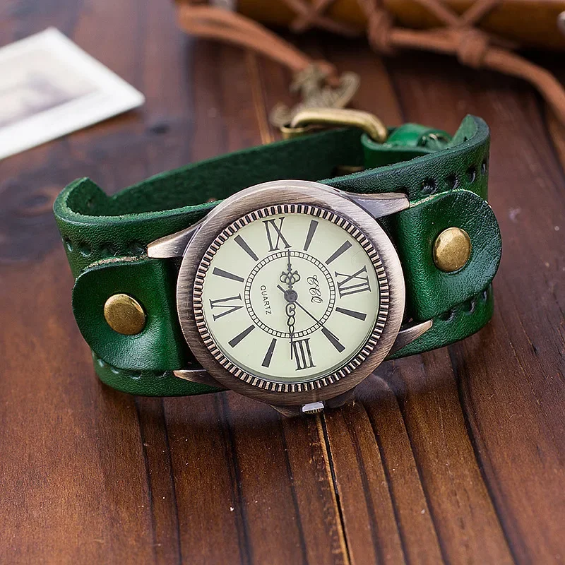 Reloj clásico Retro Para hombre y mujer, pulsera de cuero de vaca, reloj de pulsera de cuarzo romano, envío directo