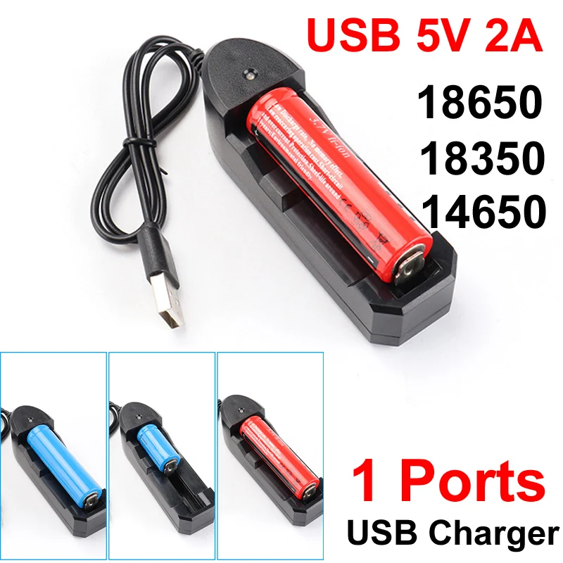 1 Ports Slots 5V 2A 4.2V 1000mA USB Charger For 10440 14500 16340 16650 14650 18350 18650 18500 Rechargeable Battery