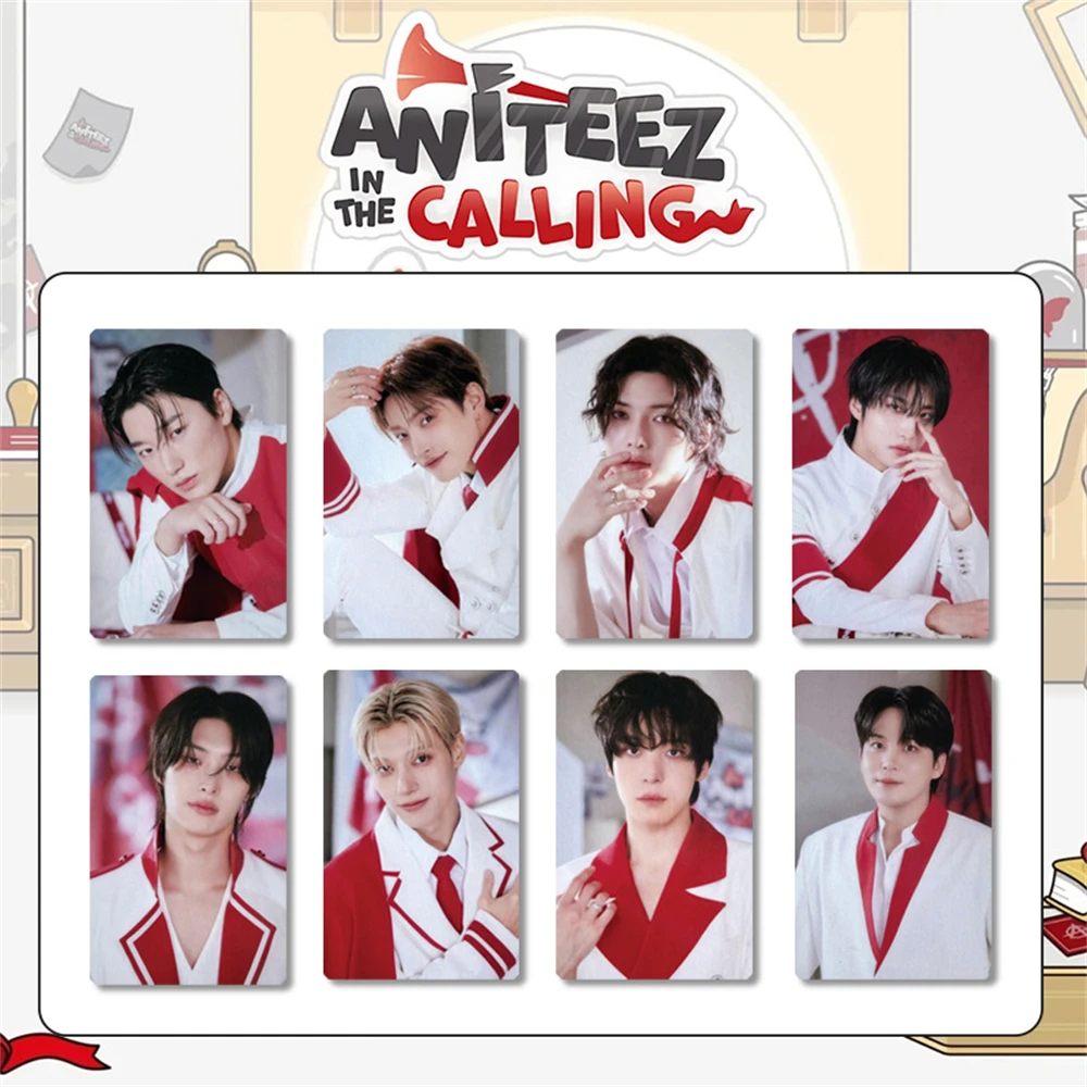 8 قطعة/المجموعة/مجموعة من بطاقات الصور KPOP ATEEZ ANITEEZ IN THE CALLING كارتونية على الوجهين بطاقات LOMO Hongjoong Mingi Yunho بطاقات بريدية تجمع المشجعين
