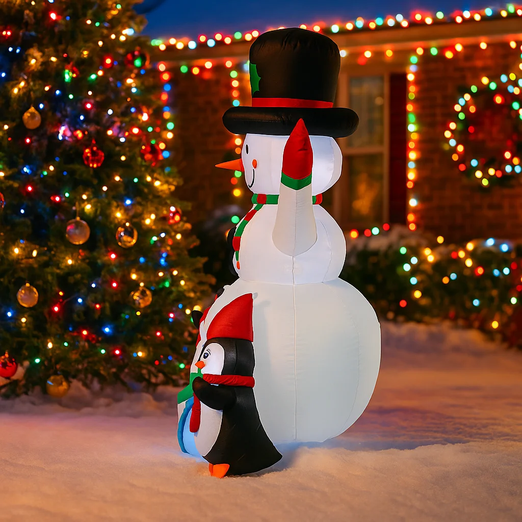 6フィートのクリスマスデコレーションおもちゃ、クリスマスデコレーション、膨らませる雪だるま、ペンギン、キャンディケインのおもちゃ、家の庭の飾り、LED装飾付き