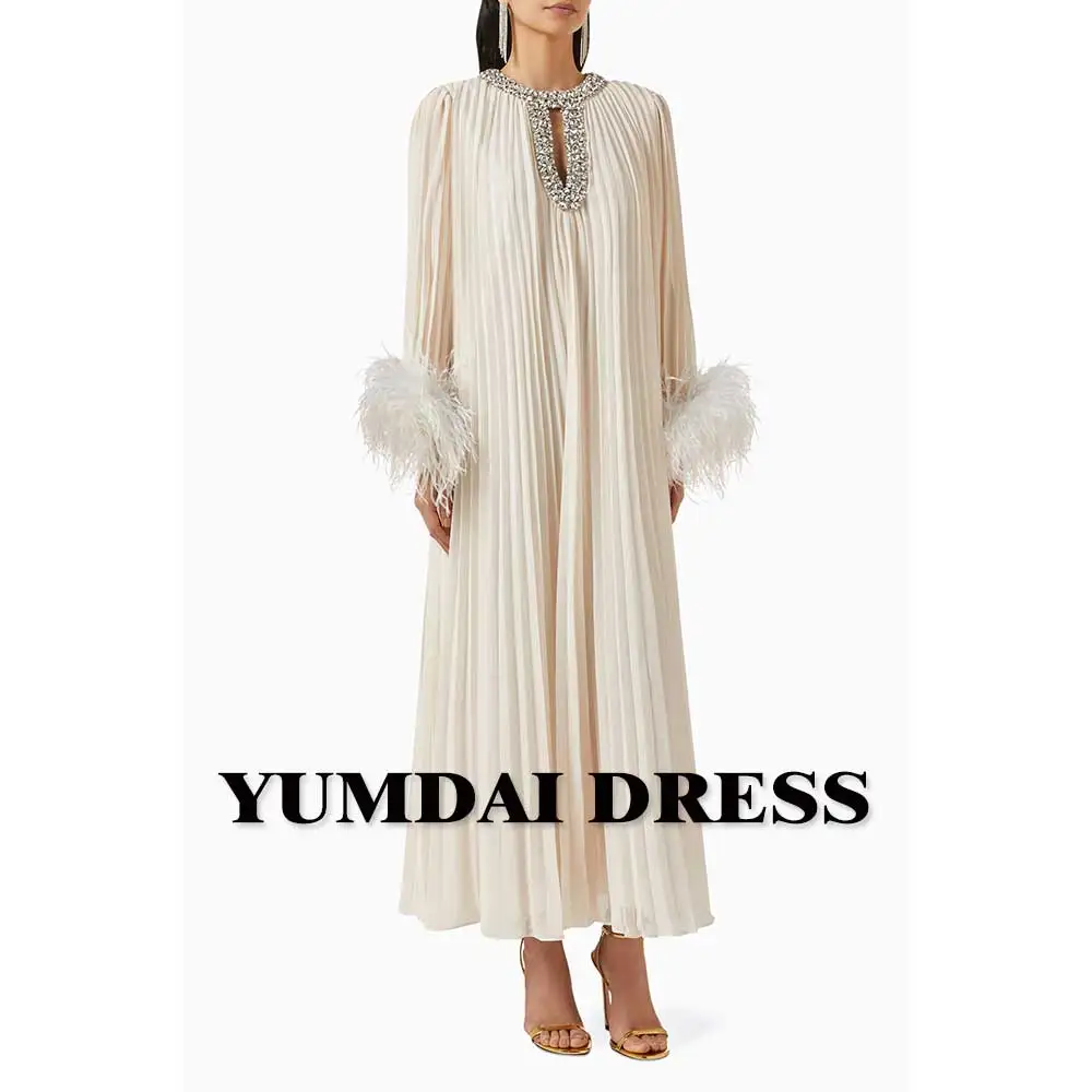 YUMDAI Dress Ankle Length Luxury Birthday Evening Gown Full Sleeve Summer Elegant Wedding Party Guest Beige Dress 2024 New Style