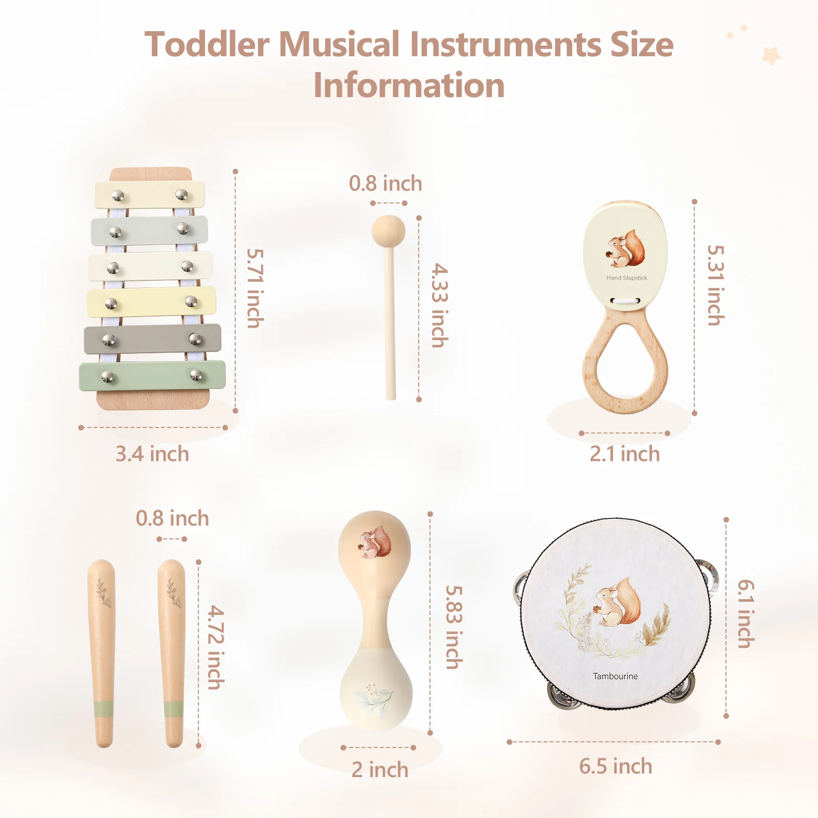 Montessori Musikinstrumente für Kinder Holz Baby Spielzeug Kind Musikinstrument Kleinkind Spielzeug Eichhörnchen Instrument Sets Geschenk