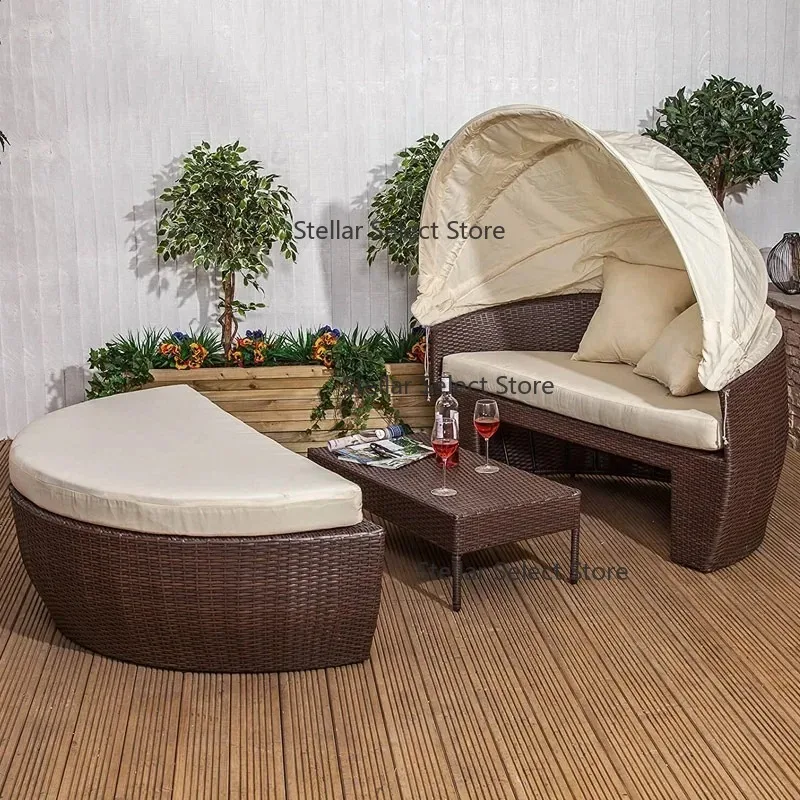 Outdoor leisure balcony sofa bed, beach hotel bed, furniture indoor and outdoor rattan round bed