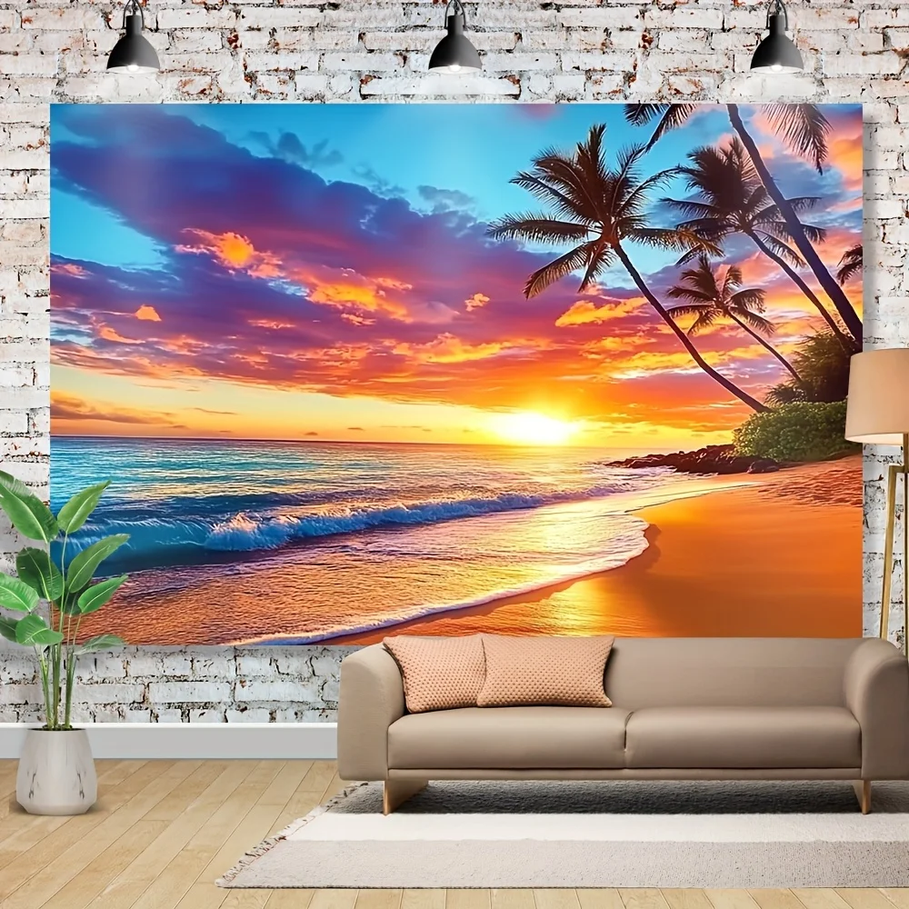 Tropical Sunset Tapestry, Vibrant Colors for Coastal Decor, Soft Polyester Hanging, Perfect Gift for Home Décor