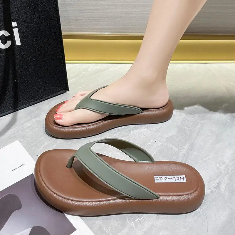 

Women's Summer Slip-On Sandals Breathable Comfortable PVC Flat Heel Anti-Slip Beachwear Casual Pure Color Thong Slippers