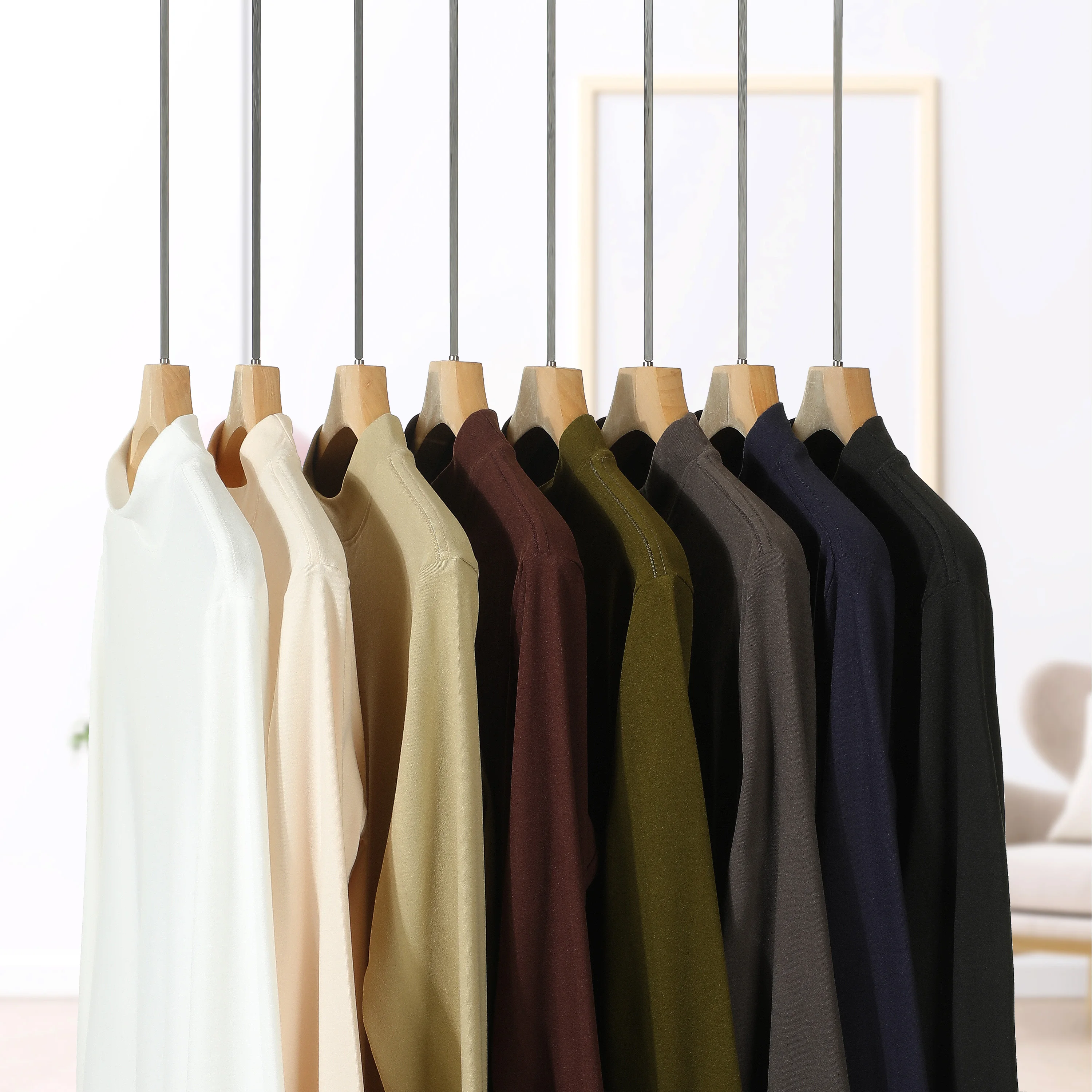 Camiseta longa sólida masculina, pulôveres da moda com gola simulada, outono e inverno, nova manga longa ao ar livre, tops básicos de alta elasticidade