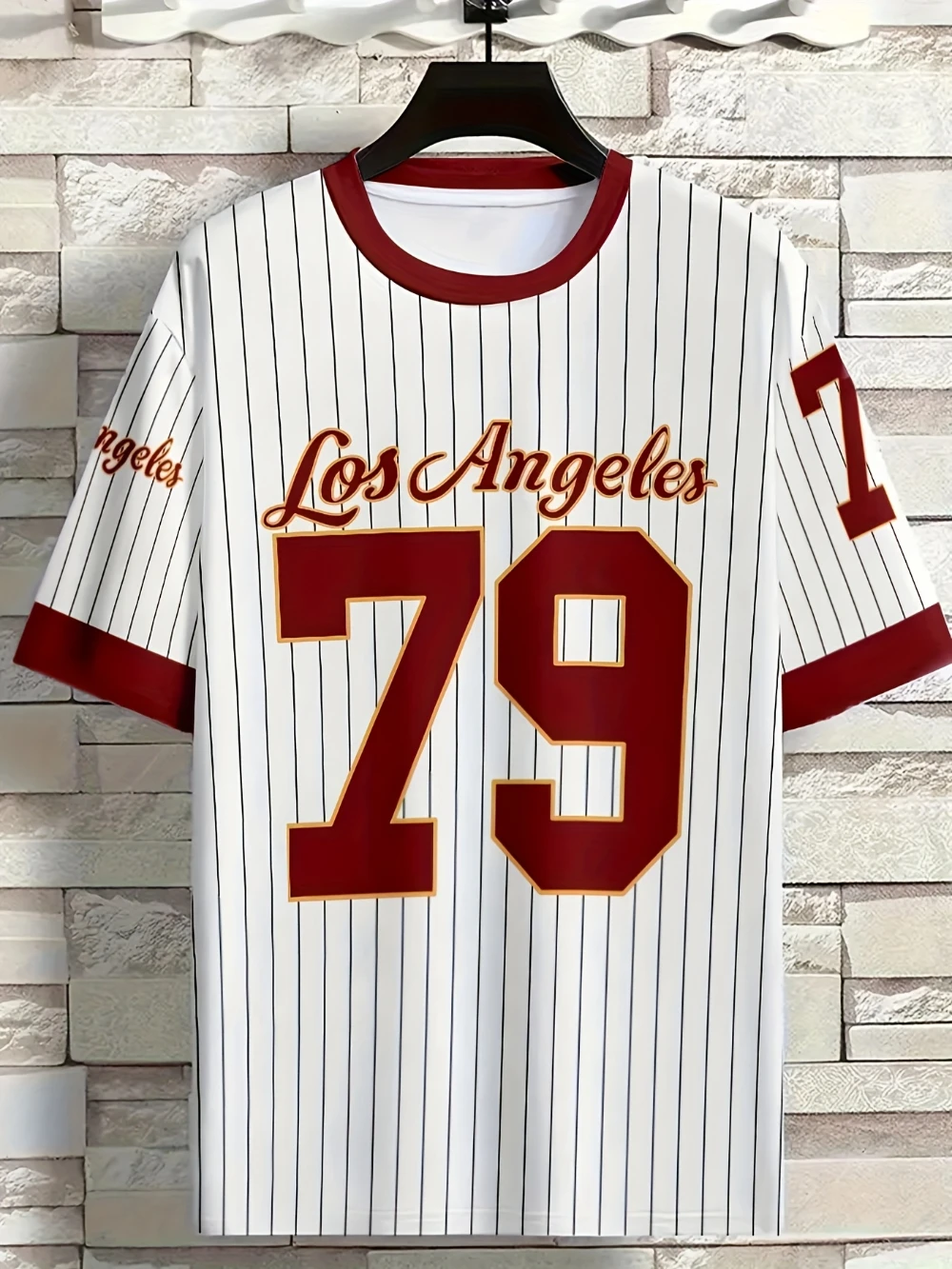 

New Men's Los Angeles Letter 79 Number Printed Striped Printed Short Sleeve T-Shirt Street Casual Sports Top Men's Clothing
