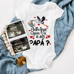 Guess Who Is Going To Be Dad Print Baby Romper Pregnancy Announcement Clothes  Newborn Jumpsuit Infant Reveal Bodysuit for Daddy