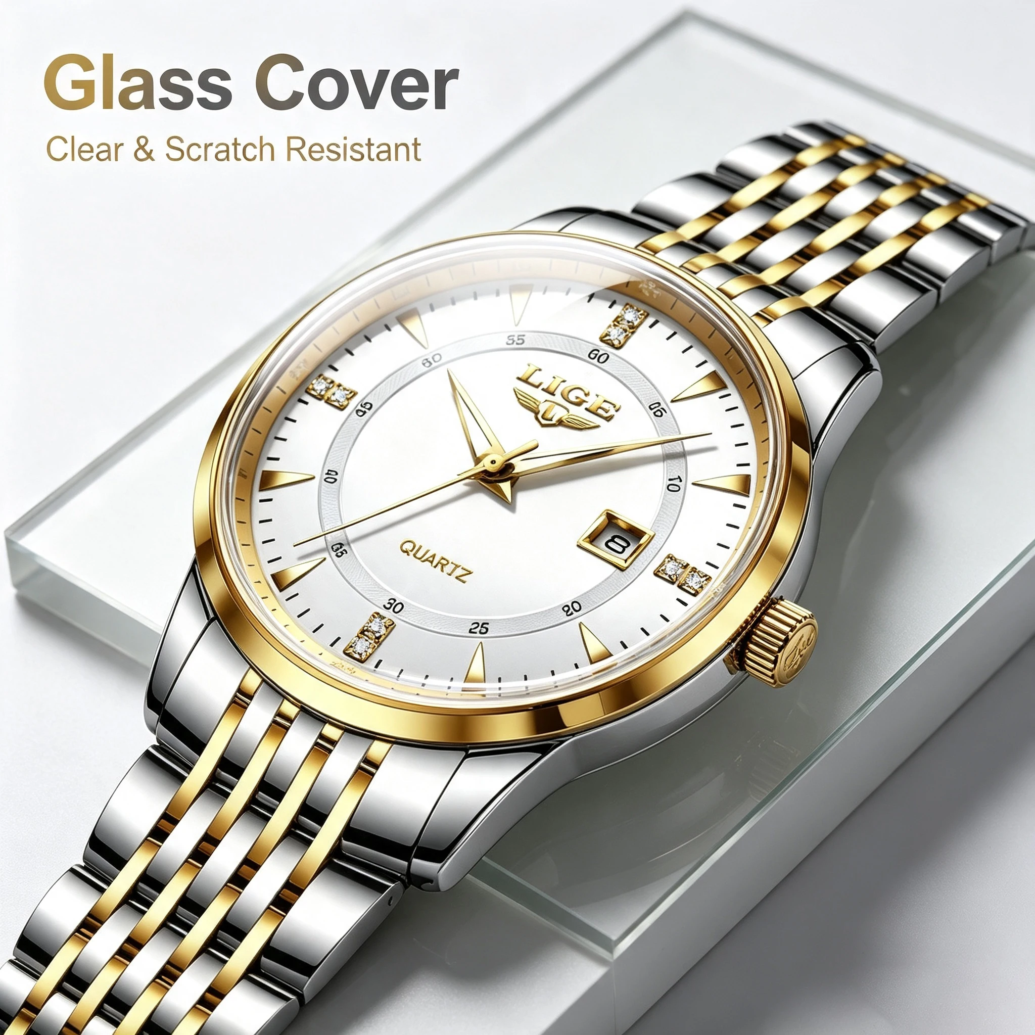 LIGE Luxus Quarz-Armbanduhren Herrenuhr Edelstahluhren Leuchtend Datum Wasserdicht Outdoor-Tauchsportuhr Reloj