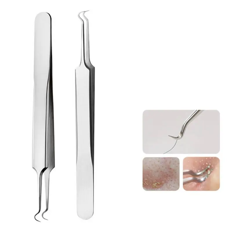 Medical Stainless Steel Blackhead Tweezers Pimple Comedone Remover Nipper Curved