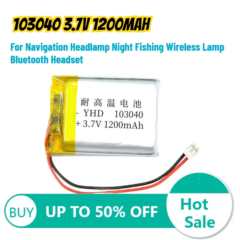 

103040 3.7V 1200mAh Lithium Polymer Battery For Navigation Headlamp Night Fishing Wireless Lamp Bluetooth Headset Replacement