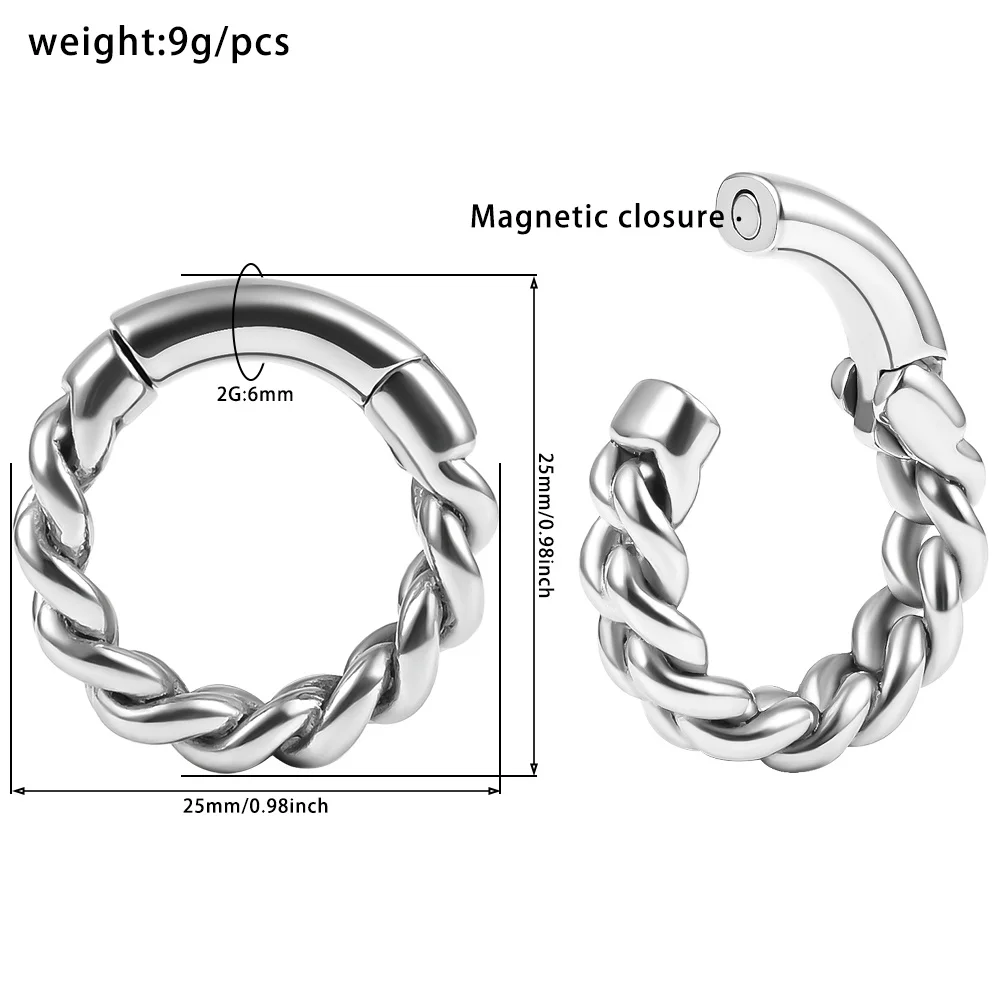 Vankula 10PCS Stainless Steel Magnet Ring Chain Ear Weights Hangers Plugs Expander Piercing Earrings Women Man Fashion Jewelry