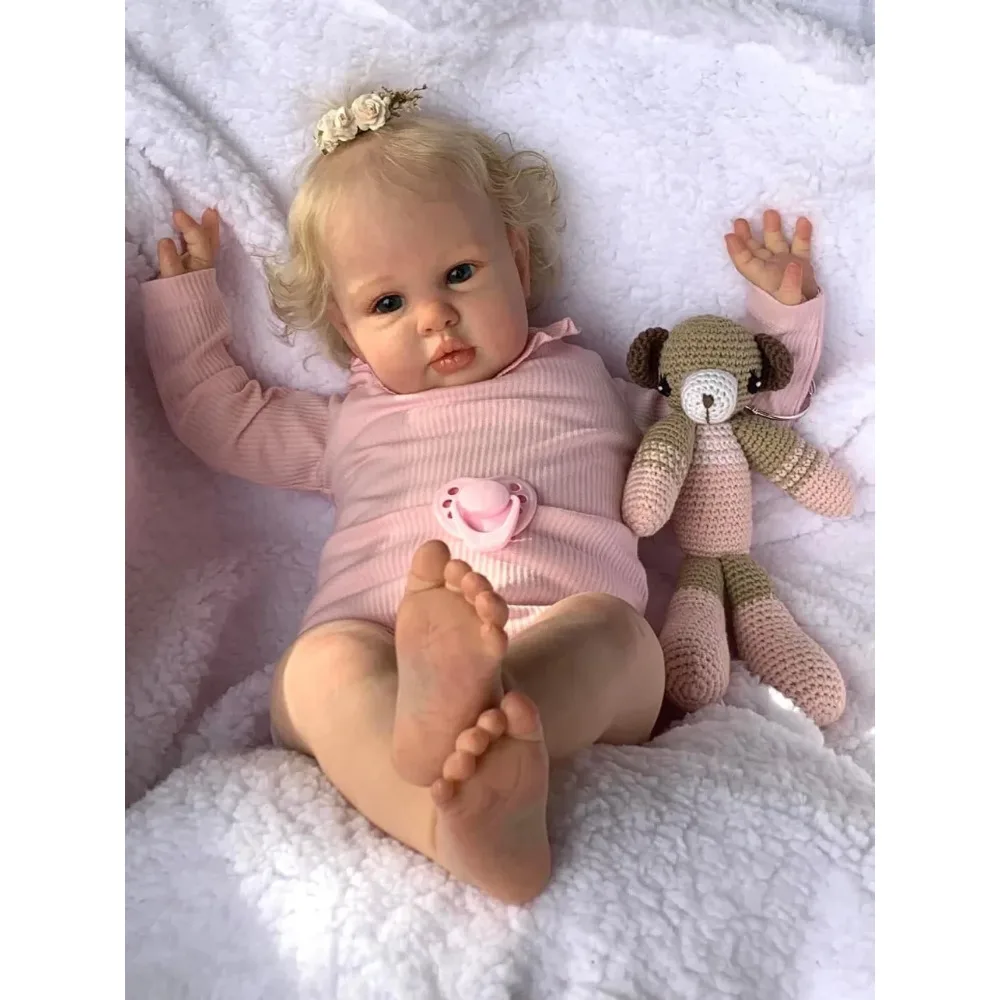 60CM Reborn Baby Doll Toddler Princess Girl Ellie with Blonde Hair Multilayer Painting Hand Detailed Veins Muñecas Bebe Reborn