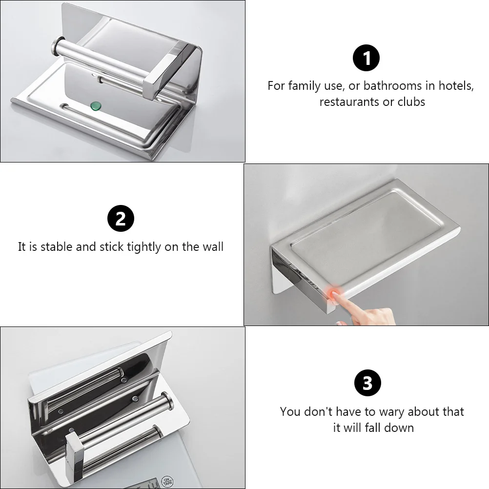 

1Pcs Stainless Steel Bathroom Wall Rack Tissue Holder Punch-Free Phone Storage Holder Toilet Paper Rack Sticky Phone Plate
