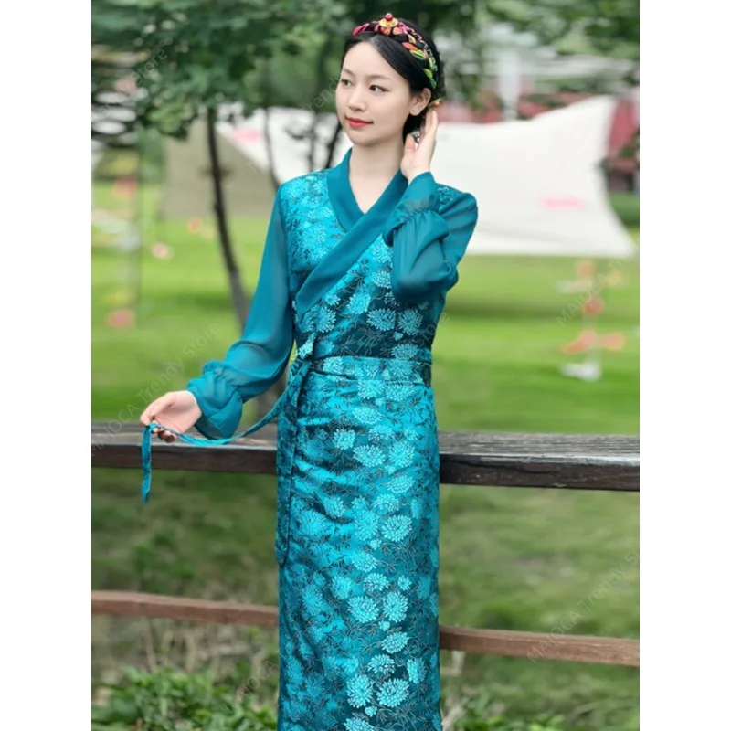 

New Women's Summer Tibetan Dress Lhasa Style Wrap Maxi Skirt Ethnic Style Folk Tibet Dress