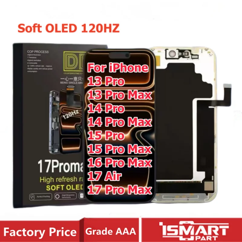 120HZ Soft OLED For iPhone 15 Pro Max 15Pro 13 Pro LCD Display 3D