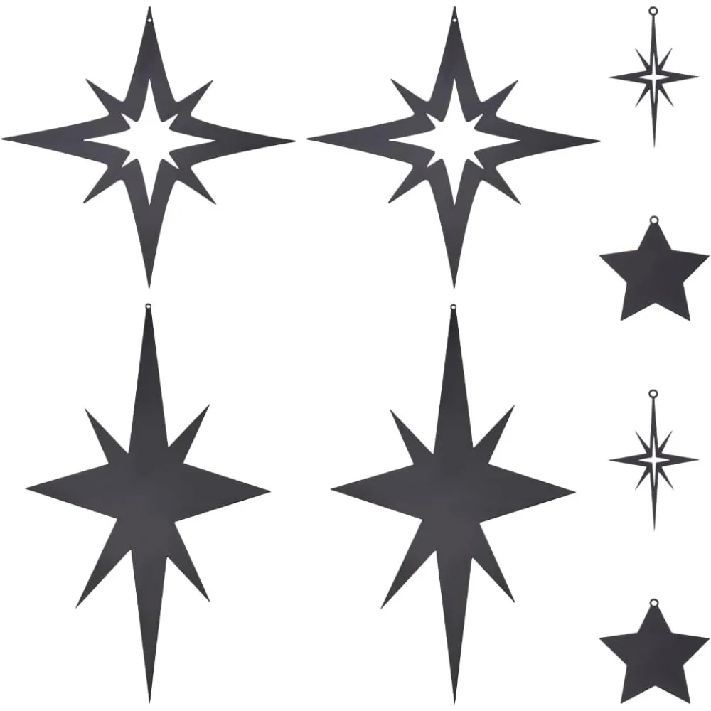 

8Pcs Star Wall Decor Midcentury Vintage Style Black Metal Wall Decor Rhombus Star Metal Art Sculptures Modern Wall Accents