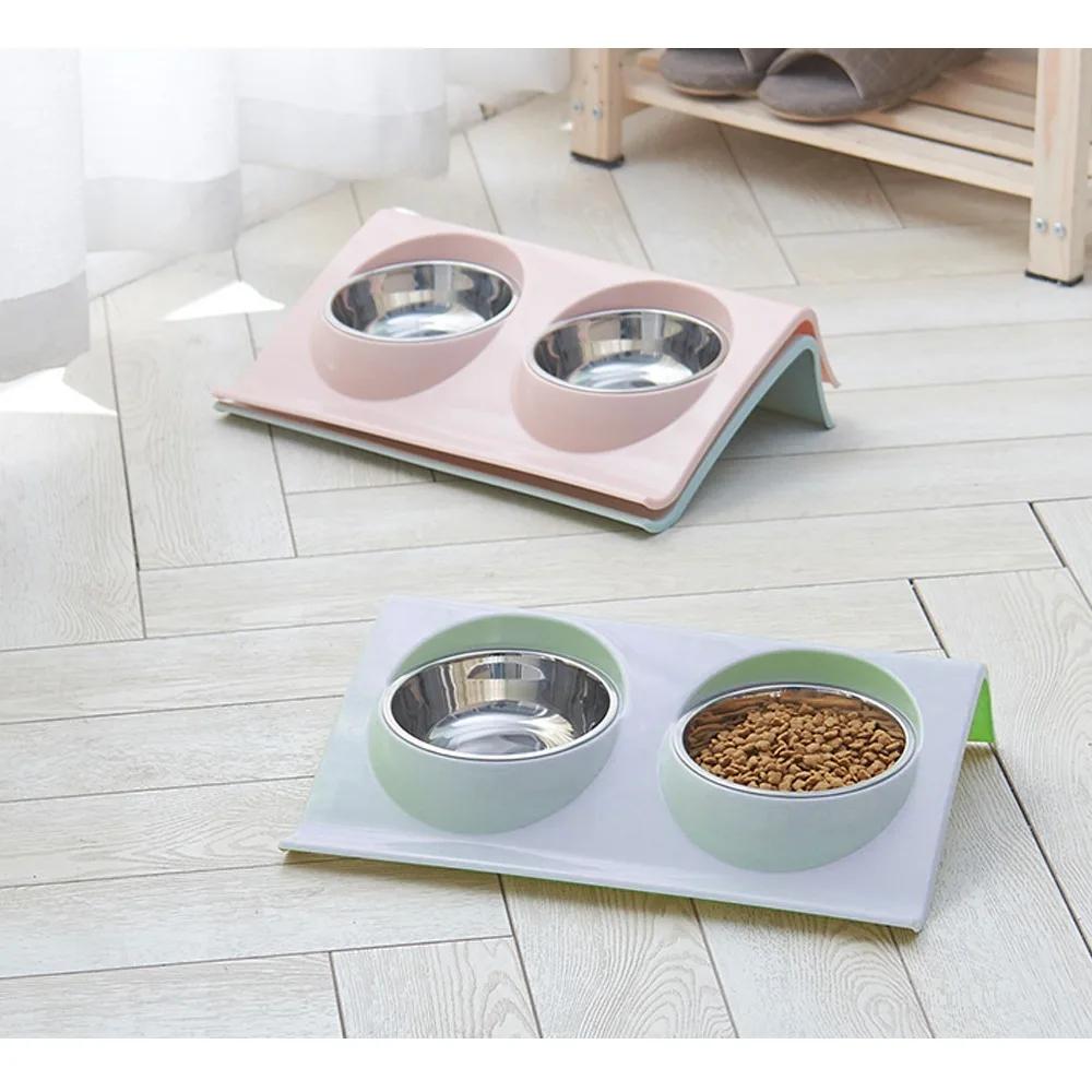 Stainless steel bowl food feeder solution dog and cat supplies double water bowl pet dog and cat feeding table Small Accessories