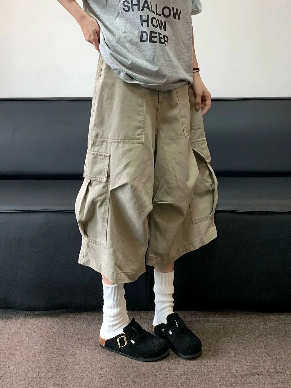 

Large Size Couples American Sle Workwear orts Men's Women's Summer Multi-ket Wide Leg Casual Seven-Foot Pants