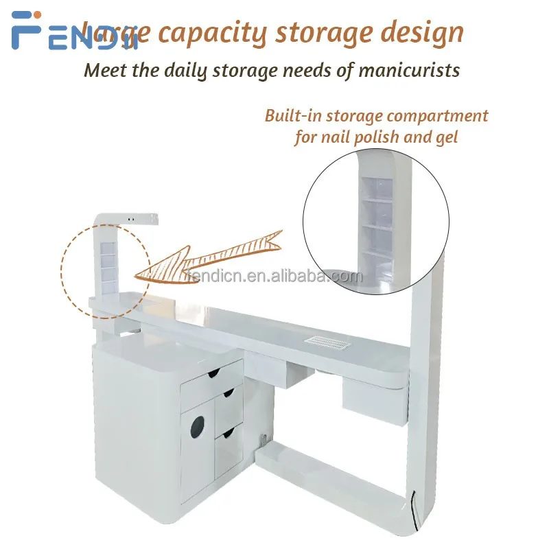 Professional Manicure Table, MDF Wood Nail Bar Station with Dust Collector and Light, Commercial Nail Salon Furniture Desk 6