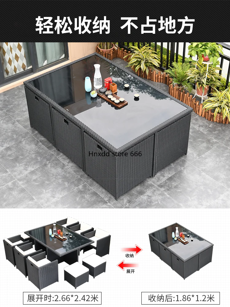 Outdoor tables and chairs rattan combination open-air balcony garden outdoor leisure space-saving tables and chairs