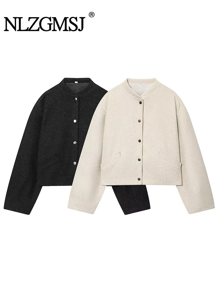 

NLZGMSJ Women Jacket 2025 Autumn Turn Down Collar Long Sleeve Loose Short Coat Buttons Female Outwear Top Y2K