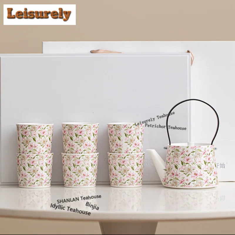 Flower Sea Lifting Handle Tea Set Complete Set 4 Flower Sea Lifting Handle Tea Set Complete Set